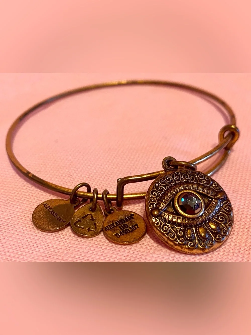 Alex and Ani Hamsa Charm Bangle Bracelet Blue Crystal Evileye Gold Bling Sparkle